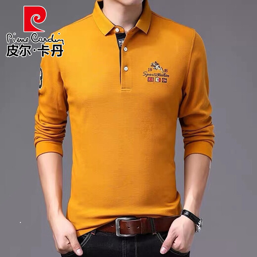 皮尔卡丹（pierre cardin）男士纯棉T恤长袖爸爸春装男装2025新款春秋带领t恤春夏季薄款卫衣 9852黄色 款 常规 L 175
