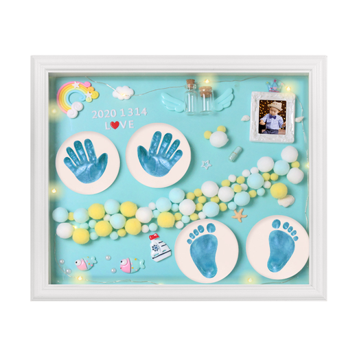 Taoshang Baby Full Moon Commemorative Hand and Foot Print Mud Newborn Baby Hand and Foot Mud Mud 100th Birthday Photo Frame 12-inch Frame Fantasy Ocean Elegant Pink + Light