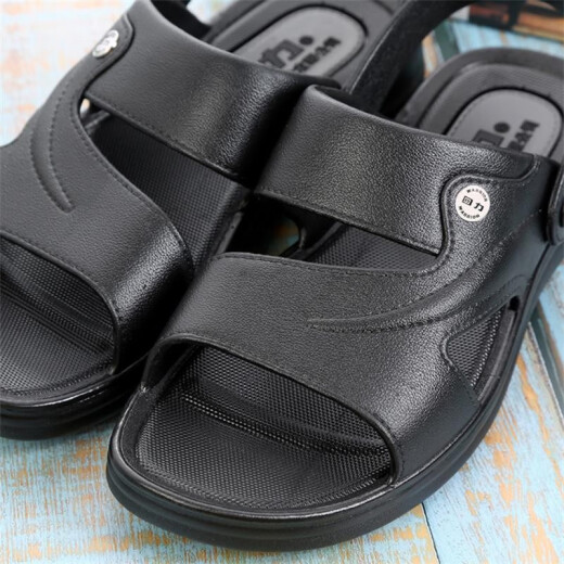 
Huili Shanghai Huili Sandals men's summer simple non-slip wear-resistant daily work and leisure home two-wear beach sandals Huili 3888/black 39