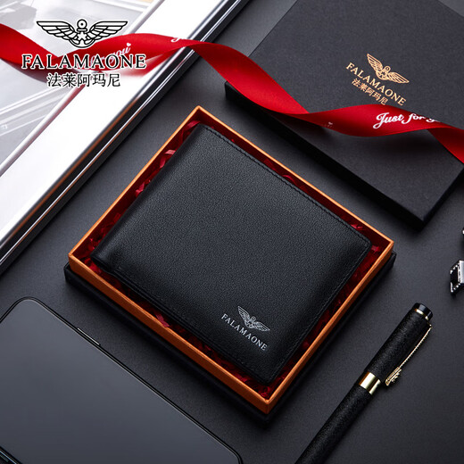 
FALAMAONE men's wallet genuine leather high-end brand business wallet short gift box birthday gift for husband father QB203-1 [high-end gift box packaging]