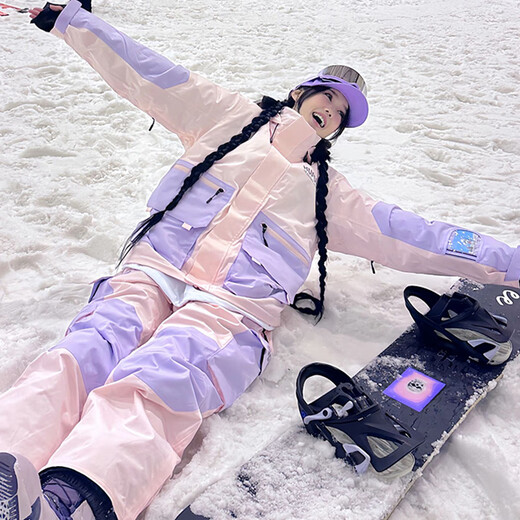 酷峰新款韩版滑雪服男女加厚保暖防水单双板装备分体滑雪衣裤情侣雪衣 奶粉粉套餐B（联系客服备注） S