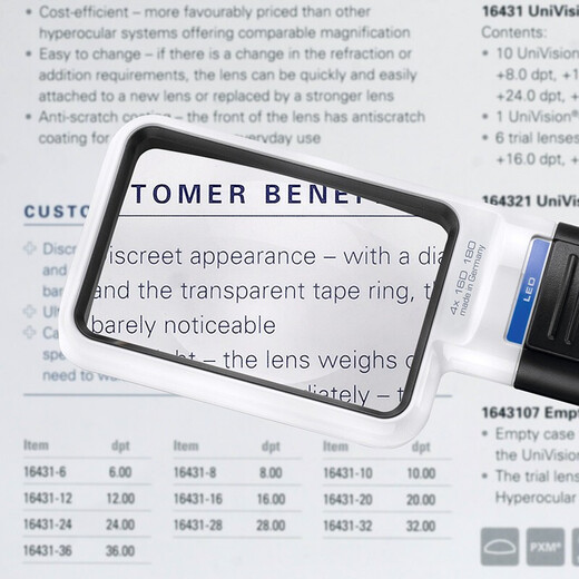 Yishibao handheld magnifying glass elderly reading high definition high power low vision square LED light imported from Germany 3x large mirror 15122