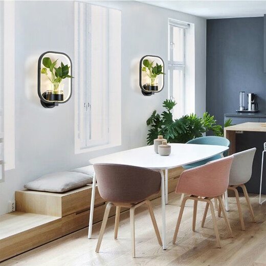 Miaopule modern minimalist Nordic creative living room dining room stair aisle lamp study bedroom bedside lamp hydroponic plant wall lamp square white model with hand switch warm light LED