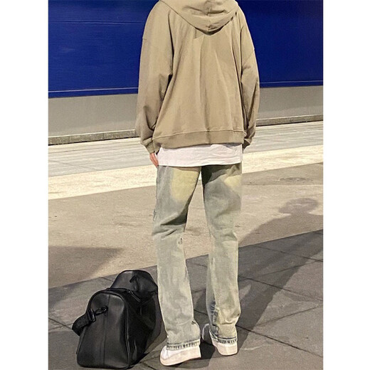 POUM Jeans Jeans Yellow Jeans Men's Spring y Autumn Street High Street Retro American Fit Pantalones casuales sueltos WKXS-K679 Mudro amarillo M