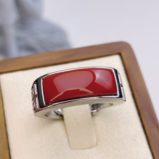 Core fragrance natural agate southern red saddle square ring fashionable versatile and exquisite birthday gift ring for boyfriend and girlfriend default ring
