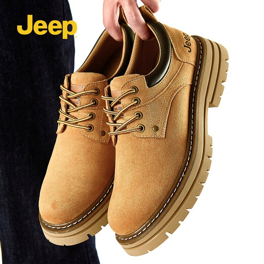 Chaussures pour hommes Jeep 2025 Printemps et automne Nouveaux chaussures de travail pour hommes American rétro doux pliables et chaussures jaunes décontractées jaune terreux (taille de chaussure de sport) 44