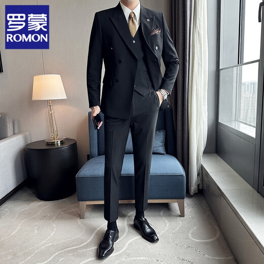 Traje de novio de doble muelle de alta gama Romon traje de boda de boda de hombres guapos de hombres