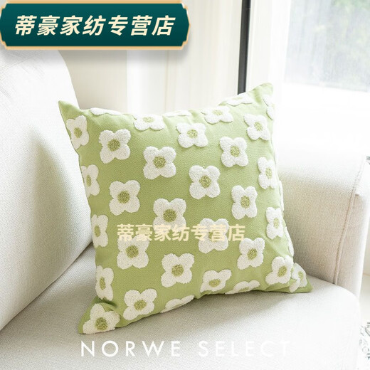 Rongtao Nordic style embroidered pillowcase, plaid living room sofa pillow, bedside cushion, Moroccan B&B, green flower 45*45cm pillowcase + pillow core
