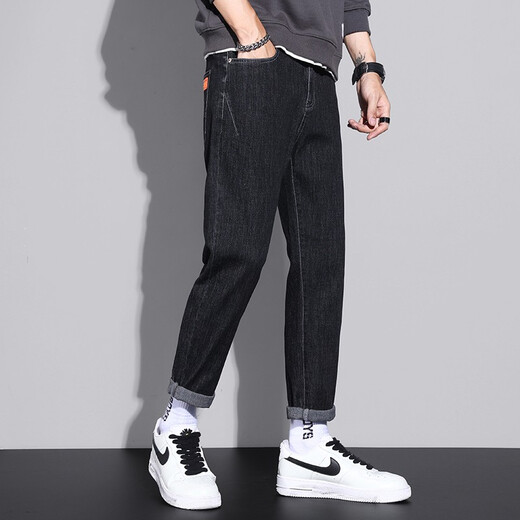 
Xiao Xueling jeans men's summer 2025 new thin pants men's trendy brand straight loose cropped pants versatile men's clothing 6621 black + 6621 black 30