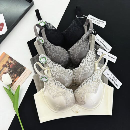 Fr.yh.zh Qian Milu 6623 Leichte Luxus -Satin -Wimpern -Spitze sexy Dessous kleine Brust ab Tasse Sammeln und Sammeln von Brust -BH für Frauen Eisgrau XL 38/8B Tasse