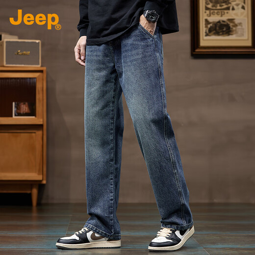 JEEP high-end men's jeans men's 2025 autumn and winter new loose straight casual trendy brand high street wide-leg pants men's style