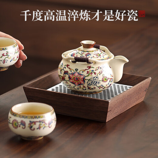 Buchuo Ru kiln hand-caught pot tea bowl single two-person cover bowl single tea set one person drinking tea cup colorful anti-scald teapot