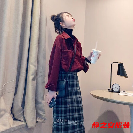 Ma Feixuan fake two-piece shirt women's long-sleeved autumn and winter brushed thickened turtleneck top design niche Hong Kong style layering shirt blue M