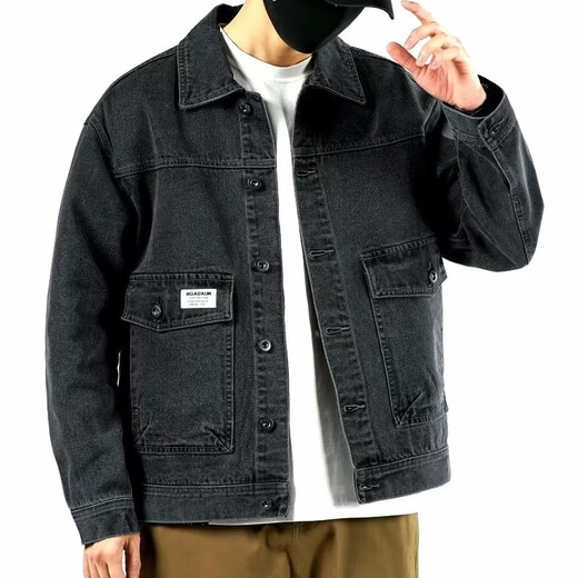 Xuanlaiya rétro grand travail de poche veste denim veste de printemps et d'automne Nouvelle marque tendance lâche belle veste décontractée hommes 847 gris xl