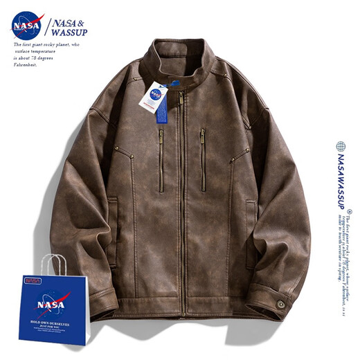 Nasawassup official fashion brand co-branded jacket men's autumn and winter American stand-up collar motorcycle suit handsome pilot men's leather jacket Bean green XL (recommended 135-155 Jin Jin equals 0.5 kg)