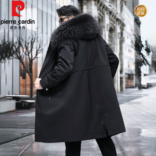 Pierre Cardin 2023 hiver nouveau Haining Parker Men's Fox Fur Inner doublure en cuir authentique en cuir manteau intégré de longueur moyenne manteau de fourrure moyenne à la longueur moyenne + brun intérieur xl (125-140jin [Jin est égal à 0,5 kg]))