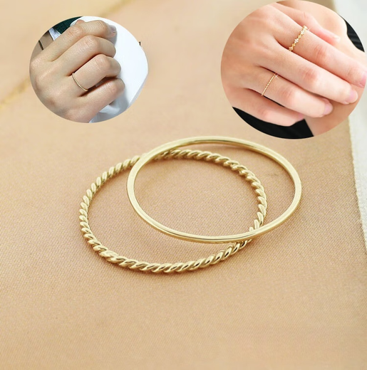 Mi Ling Korea imported pure 14K gold ring small ring smooth simple twist ring ring ring joint two-finger ring spot twist rod ring No. 17
