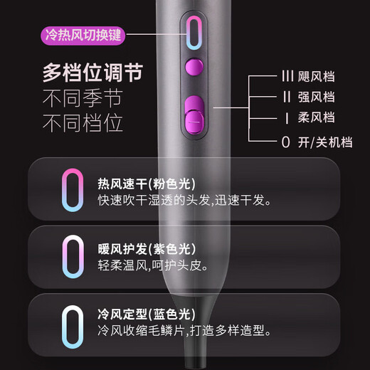 Dysendele 2025 new high-speed hair dryer household silent negative ions high power does not hurt hair strong wind quick-drying hair care portable hair dryer hotel girlfriend gray 2400W upgraded version 2 billion negative ions