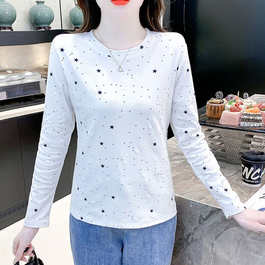 Red Dragonfly Pure Cotton Fashion Base Bass Base For Women Autumn de manga larga nueva Slim y versátil Camiseta Redonda Camiseta Top DD1396# (White) XL de manga larga [sugerido 121-130Jin [Jin iguala 0.5 kg]]