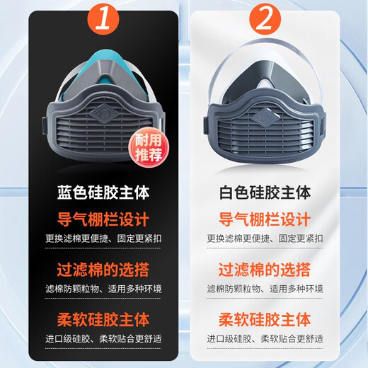 Tangfeng 1502 Staubdichte Maske aktiviertes Kohlenstoff-Anti-Industrie Staubkohlemine Dekorierende Formaldehyd Blaue weiße Maske 1502 Blaue Silikonmaske + 10 Teile aktivierter Kohlenstofffilter Baumwolle