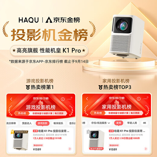 Haqu K1 Pro Projektor, Heimspielprojektor, ultraklarer Heim-Schlafzimmer-Projektor (500 CVIA Lumen TOF sensorloser Fokus, sensorlose automatische Korrektur)