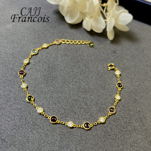 CAJJ Francois 1.90 carat tourmaline bracelet for women, natural colored gems, jewelry gemstones, 925 silver inlay, tourmaline bracelet