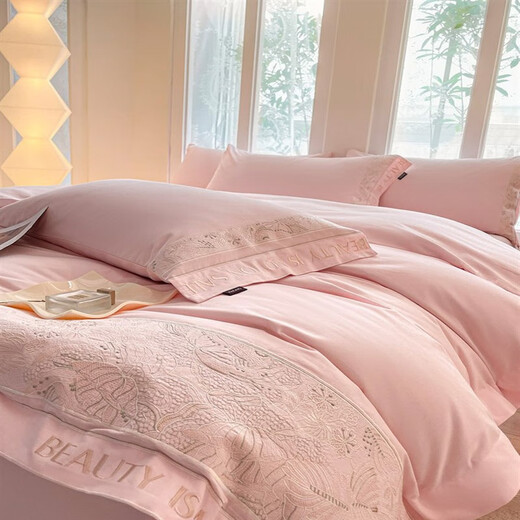 Mercury Series Home Textiles Light Luxury Style A Class 100 Count Long Staple Cotton Autumn and Winter New Four-piece Set Pure Cotton Heavy Embroidery Bedding 4 Admiration-Hongtao 1.8 Bed Sheet Four-piece Set 200*230 Quilt Cover