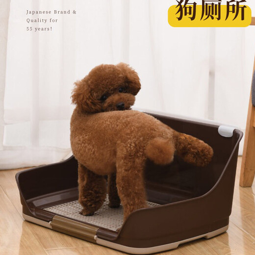 狗厕所卫生间狗屎便尿盆中小型犬带墙防外溅立柱围板 棕色M+卡八尿垫M