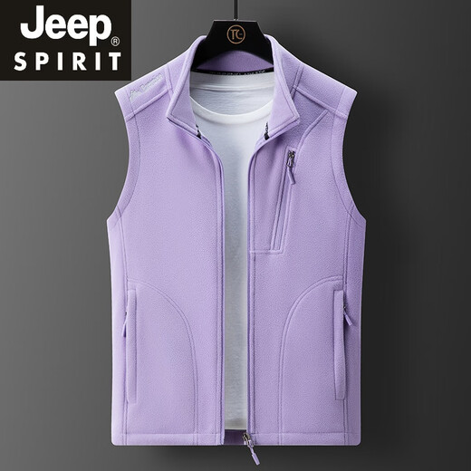 JEEP SPIRIT情侣摇粒绒马甲男女秋冬季无袖坎肩抓绒背心户外保暖开衫立领外套 9277女-粉色 XL