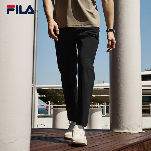 FILA 斐乐官方男装梭织长裤2025夏季新款时尚休闲凉感干爽直口裤 正黑色-BK 2XL 185/92A/XXL