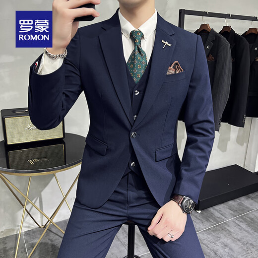 Luo Meng suit suit men's business casual work work wedding groom best man suit three-piece dress single jacket 10107/TZ801 dark gray (suit + trousers + vest) XL