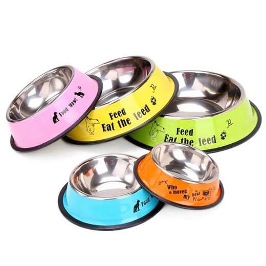 OIMG Stainless Steel Dog Bowl Golden Retriever Teddy Dog Bowl Cat Dog Food Bowl Labrador Anti-Slip Drinking Bowl Dog Food Bowl Green (Random Pattern)