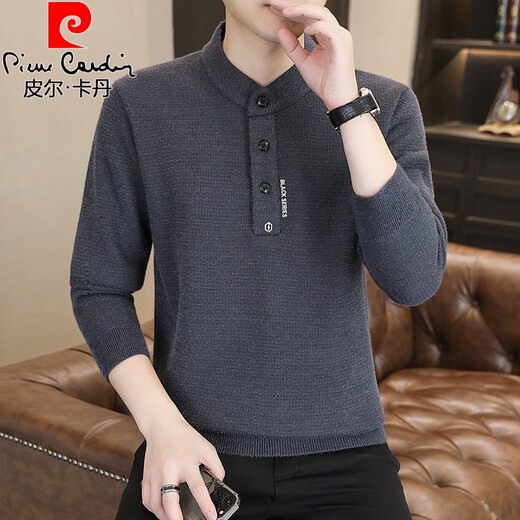 Pierre Cardin Chinese style Henry collar one-piece velvet sweater for men in spring and autumn, plus velvet and thickened, national trend, new Chinese style warm sweater for men, off-white M 90-110Jin Jin is equal to 0.5 kg