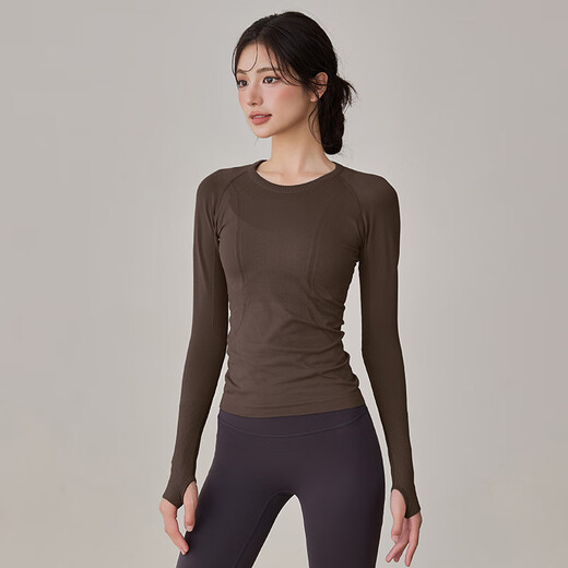 LULUUVTTOH tight slimming yoga clothes for women 2025 new Pilates training long-sleeved running fitness tops autumn and winter style Espresso M (recommended 100-110Jin Jin equals 0.5kg)