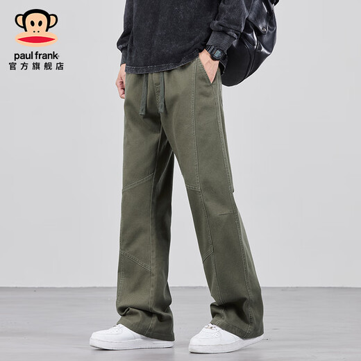 大嘴猴（paul frank）纯棉休闲裤男秋季宽松潮牌垂感直筒裤男装美式潮流高街阔腿长裤子 9871H军绿色【官方正品】 L【建议110-130斤】