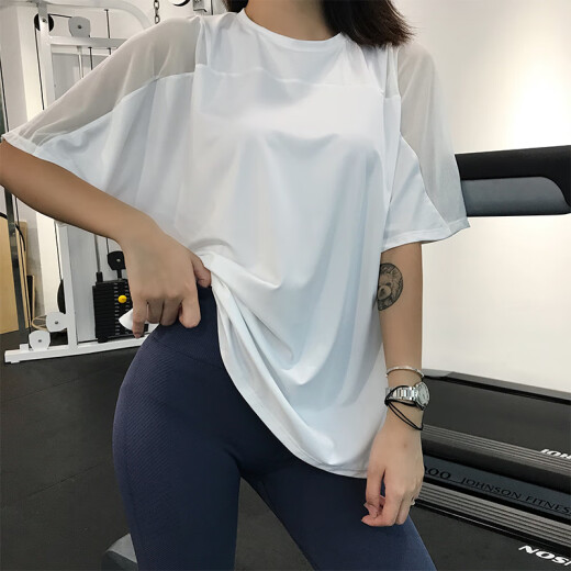 Jincheng Mesh Ropa de secado rápido para mujeres Camisa de jogging Fitness Ropa de fitness de manga corta Internet Celebrity Yoga Top T698 Black M