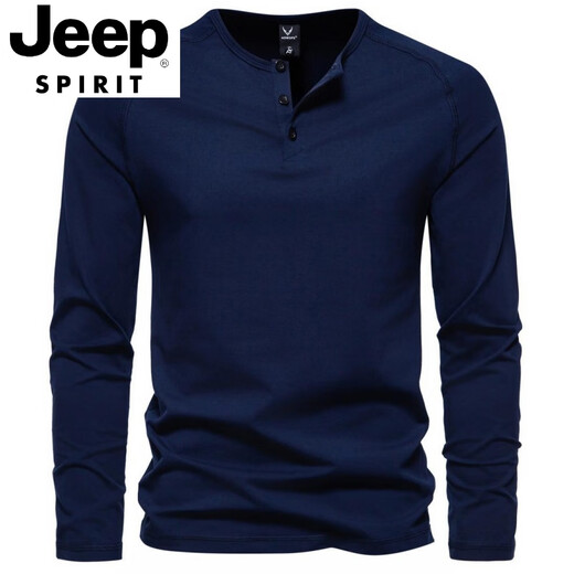Jeep Spirit Spring und Sommer Herren reines Baumwoll Henry Kragen Langarm T-Shirt Jugend Europäer und Amerikaner Einfache Stretch Slim Slim Visual Basis Hemd Dunkelgrau L [130-140jin [Jin gleich 0,5 kg]]