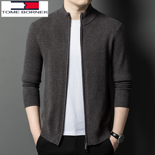 
Tommy Hee Kelly 100% Wool Knit Cardigan Men's Fall and Winter Thick Sweater Middle-aged Half-Turnneck Wool Knit Jacket Tea Coffee 105