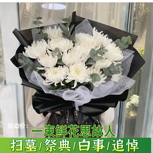 Yushang Ching Ming Festival chrysanthemum bouquet for grave sweeping and memorial service, flower express delivery in the same city, Beijing, Shanghai and Guangzhou distribution store, style 12 (11 mixed chrysanthemums and 2 lilies) E