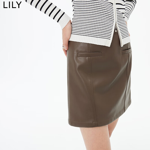
LILY autumn new women's clothing retro workwear commuting elegant temperament slim PU short skirt A-line skirt women 719 chestnut brown M