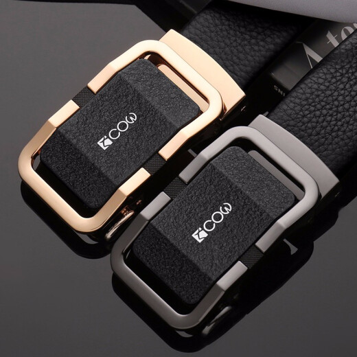 French COW men's belt men's business casual genuine leather belt fashionable and versatile first-layer cowhide automatic buckle trouser belt C-999 gun color-wear-resistant and scratch-resistant microfiber leather belt