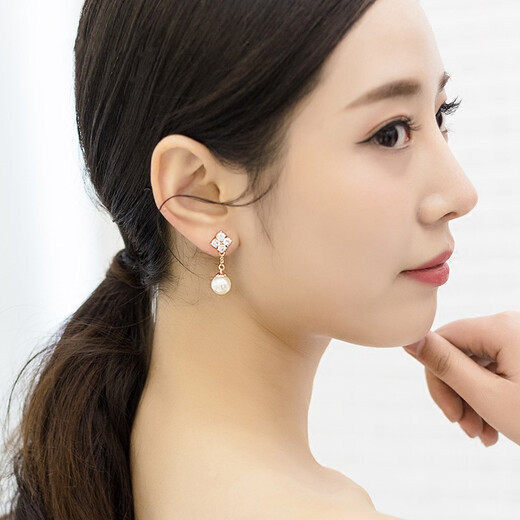 Ji Shizhe's Light Luxury Brand Pearl Earrings Women's Fashion Earrings New Fashion Jewelry Birthday and Valentine's Day Gifts for Wife and Girlfriend Eleven Warehouse Straight Hair/Next Day Delivery Pearl 10mm