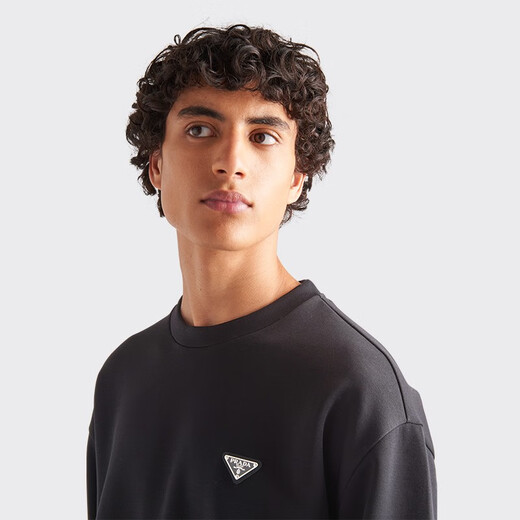 PRADA/Prada Gift Men's Logo Decorated Regenerated Nylon and Cotton Fleece Sweatshirt Black/Black L