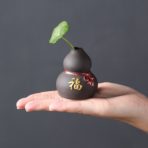 Yuxuan Fingertip Small Tea Pet Purple Clay Purple Creative Clay Painted Vase Mini Zen Small Five Blessing Flower Ornament Single Fingertip Small Flower Vase--Fu