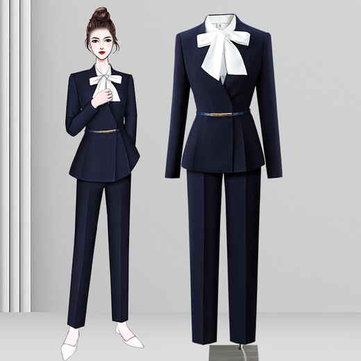Weishipin professional wear women's suit new spring and autumn small suit temperament jewelry hotel front desk customer service work clothes suit (navy blue) suit + trousers + 403 shirt L recommended 108-117 Jin Jin equals 0.5 kg