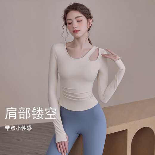 LULUUVTTOH new style yoga clothing tops with chest pads for women, autumn and winter hollow slimming fitness clothing, sports Pilates suit, long sleeves, cherry blossom pink long sleeves M