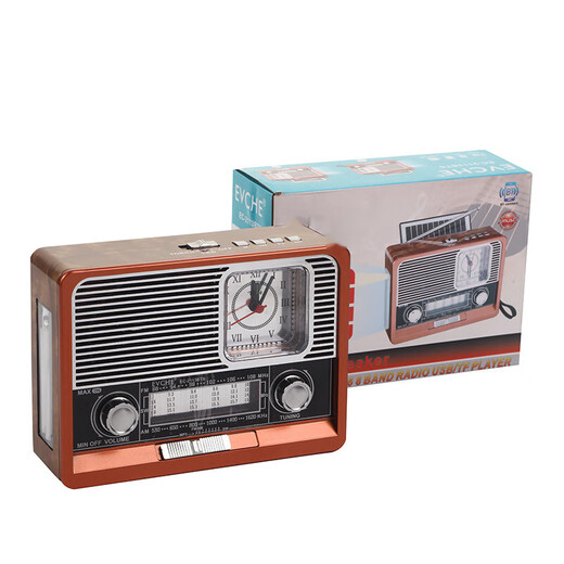 Pinyi Nostalgic Retro Wood Grain Clock Player Wireless Solar Lighted Bluetooth Speaker Outdoor Vintage Radio Light Peach Wood Grain