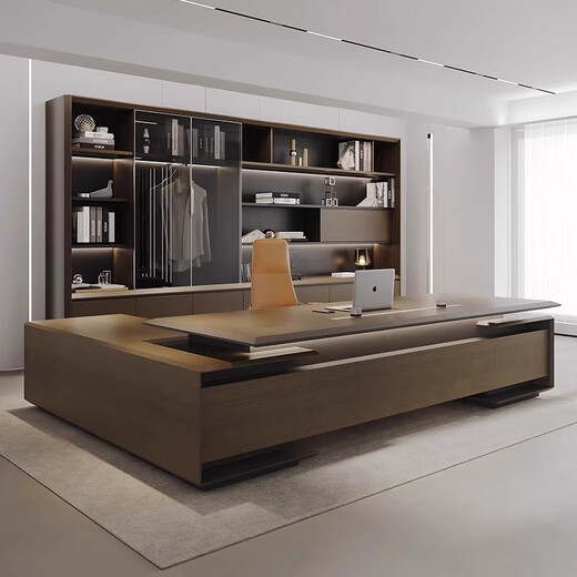 Hanjitangyu modern light luxury office desk, elegant boss table, simple office desk and chair combination, high-end executive desk, president table, double cabinet 2.8m boss table (with side table)