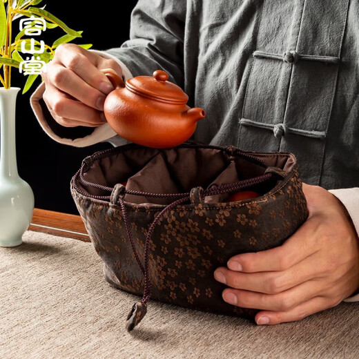 Rongshantang Xiangyunsha Tea Set Storage Bag Outdoor Travel Tea Set One Pot Two Cups Portable Purple Clay Pot Storage Bag One Pot Two Cups Storage Bag-Xiangyunsha Style