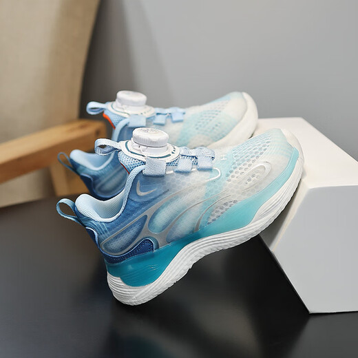 
Huilirui children's shoes for boys rotating buttons spring and summer anti-slip wear-resistant training shoes for students shock absorption rebound running shoes sports shoes 9903 Tianlan single network 34